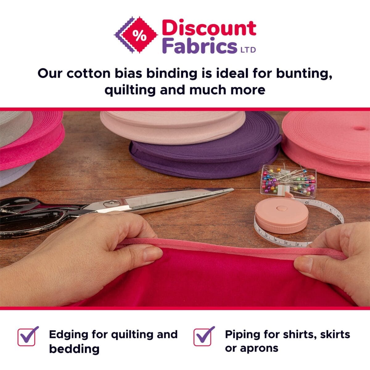 100% Cotton Bias Binding Tape (13mm & 25mm) and - Sewing, Quilting & Bunting Edging - Image 4