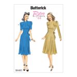 Butterick | B6485 | 1940s Misses' Dresses with Shoulder and Bust Detail, Waist Tie, and Sleeve Variations
