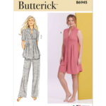 Butterick | B6945 | Misses' Knit Lounge Top, Dress and Pants