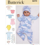 Butterick | B6970 | Infants' Jacket, Tops, Dress, Rompers, Diaper Cover and Hat