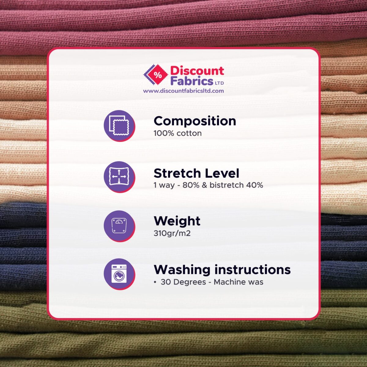 Heavyweight 100% Cotton Jersey Fabric | 310gsm (9oz) | 4-Way Stretch - Image 7